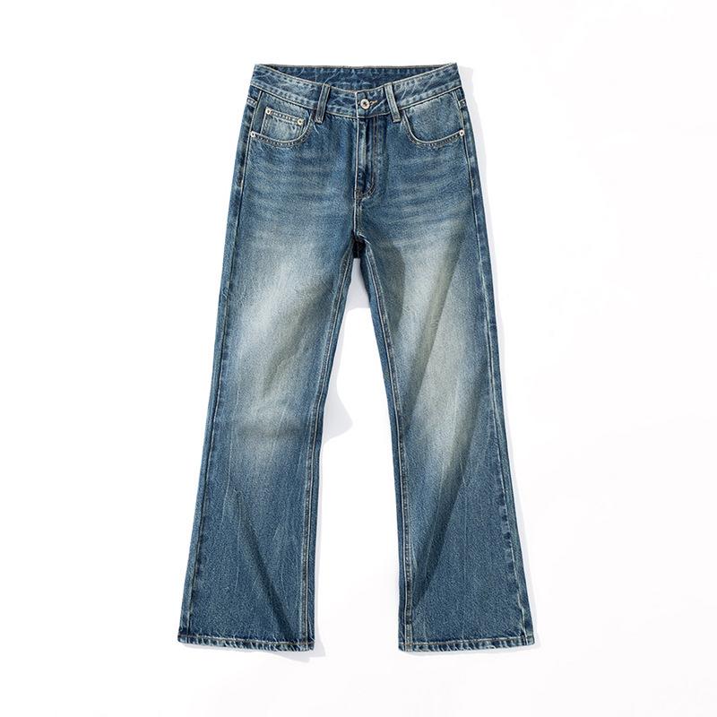 High Street Micro Flare Jeans Men's Casual Loose Retro Washed Drop Flop Pants