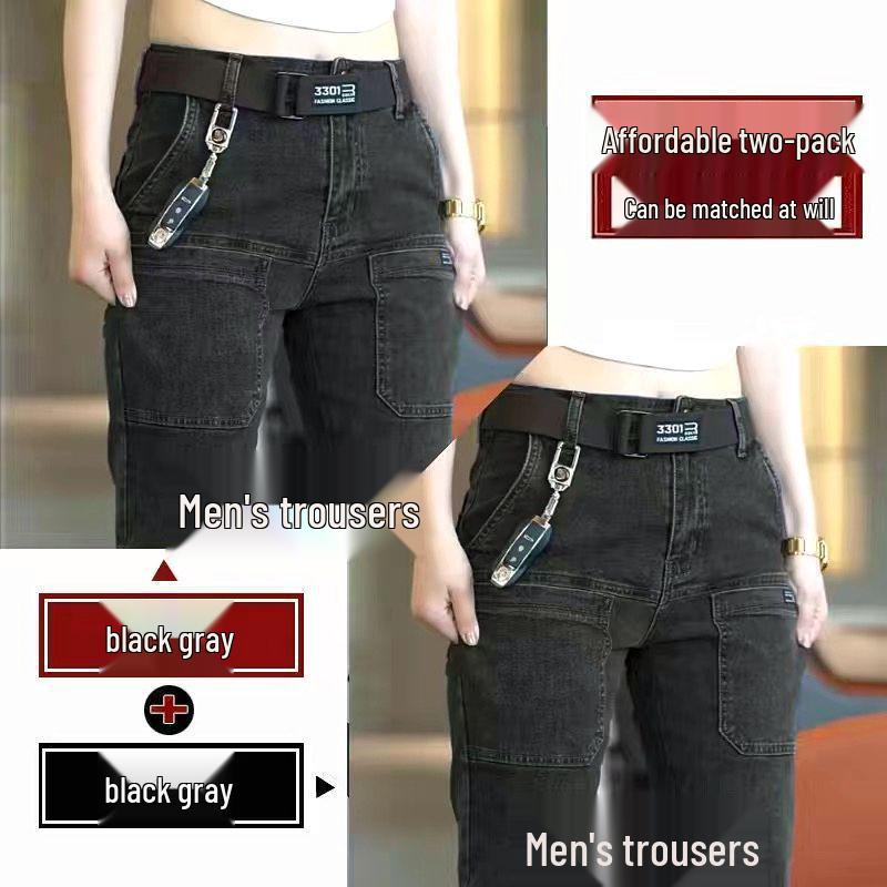 Herren Slim Fit Stretch Multi-Pocket Jeans - Straight Leg, Verschleißfeste Freizeithose für Frühling & Herbst