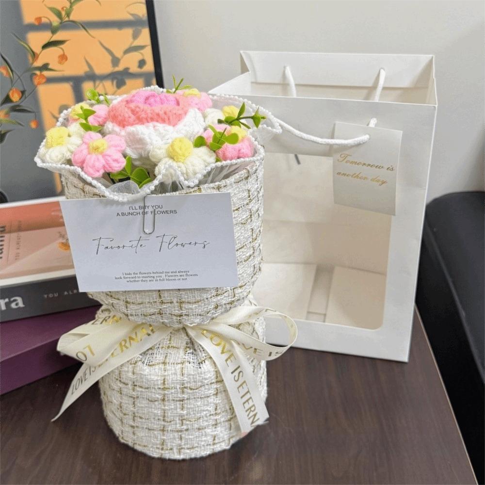 With Light Puff Flower Bouquet Gift Knitted Flower Bouquet Sunflower Bouquet  Valentine's Day