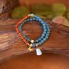 Blue Jade Gourd Pendant Bracelet - Women's Retro Chalcedony Beaded Jewelry