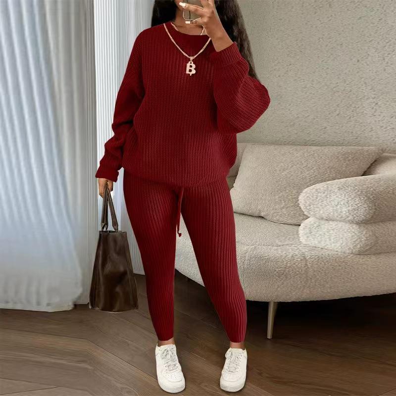 European & American Fashion Knitwear: Women's Soft & Fluffy Sweater and Pants Set for Autumn & Winter