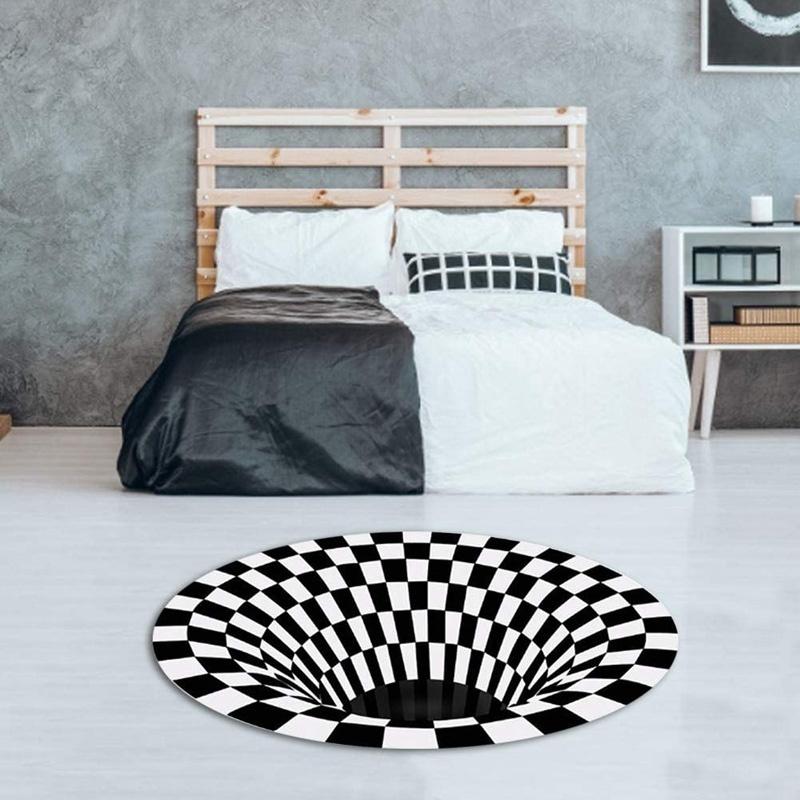 3D Round Carpets for Living Room Simple Black&White 3D Stereo Vision Carpet Area Rugs Geometric Anti-Skid Home Bedroom Floor Mat