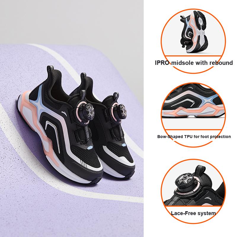 Anta Kids Bow Speed Comfortable Knob Non-Slip Wear-Resistant Rebound Low-Top Running Shoes Kids Running Shoes Black 322449907-2