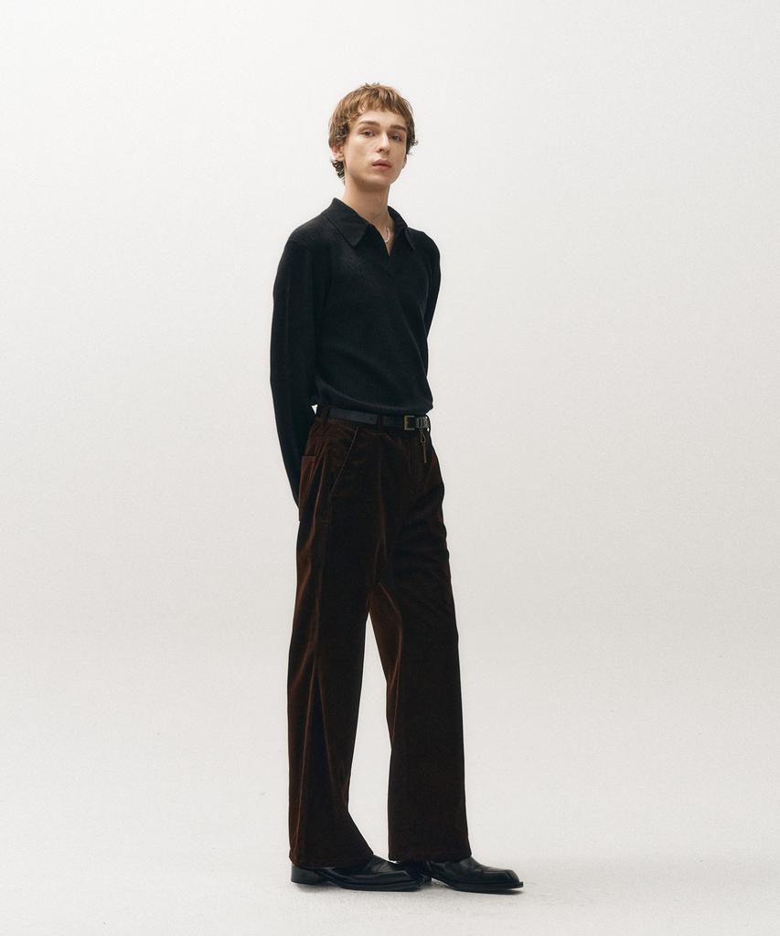 NOIRER Layered V-Neck Polo Knit (Black)