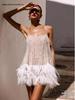 Rochie de Petrecere Sexy Europeană & Americană Fără Spate cu Plasă cu Paiete și Franjuri și Bretele Subțiri