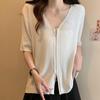 Women Sweaters Cardigans 2025 Summer Short Sleeve V-Neck Black White Knitted Sweater Women Tops Cardigan JJ128