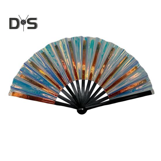 Bunter Kung-Fu-Fächer, holografischer, faltbarer PVC-Fächer, ergonomischer Griff, sanftes Öffnen und Schließen, Performance-Fächer, Volkshandwerks-Fächer