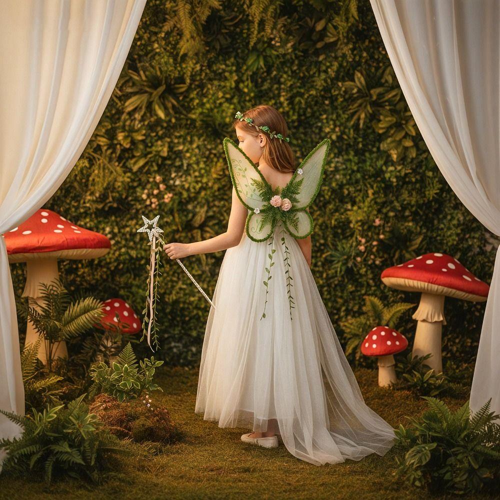 Flower Crown Forest Fairy Wings Set Nature Style Magic Wand Woodland Fairy Costume Girls Costume Kids Dress Up Props