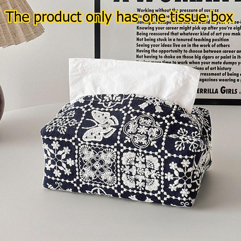 1pcs Floral Embroidered Fabric Tissue Box Decorative Desktop Tissue Organizer for Home Bedroom & Living Room