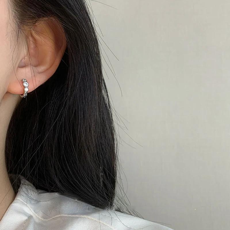 PONYKISS Silver Round Zircon Mini Hoop Earrings for Women Minimalist Trendy Fine Geometric Accessories