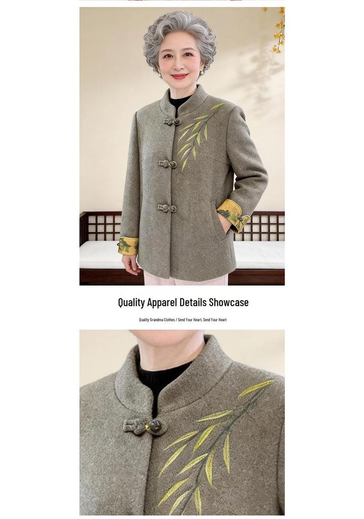 Women's Woolen Coat for Middle-Aged and Elderly: Autumn/Winter Chinese-Style for Mother and Grandmother