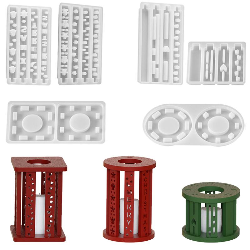 HY 3pcs/kit Combined Christmas Lantern Resin Mold Silicone Square Round Christmas Tealight Candle Holder Mold for Home Decor