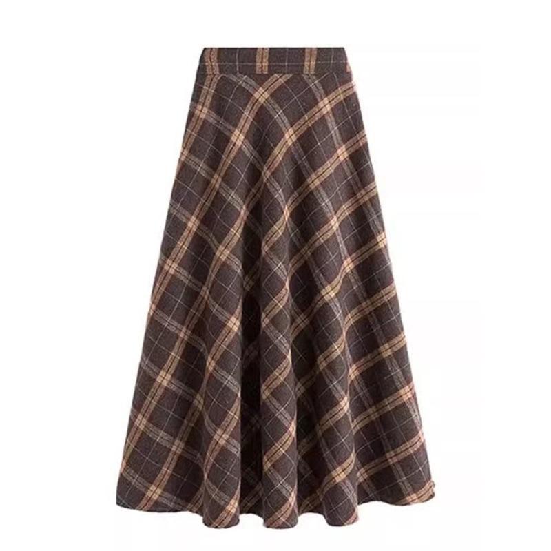 

Женская юбка больших размеров в винтажном стиле в клетку с высокой талией, юбка А-силуэта, зимняя юбка с закрытым шаговым швом, облегающая до середины бедра 3XL кофейный