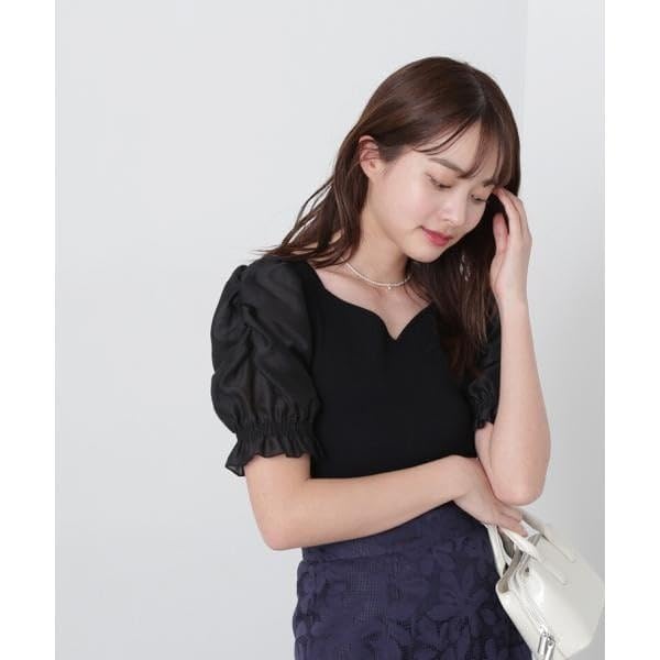 Proportion Body Dressing Sheer Gathered Sleeve Knit White Women's Sweater,