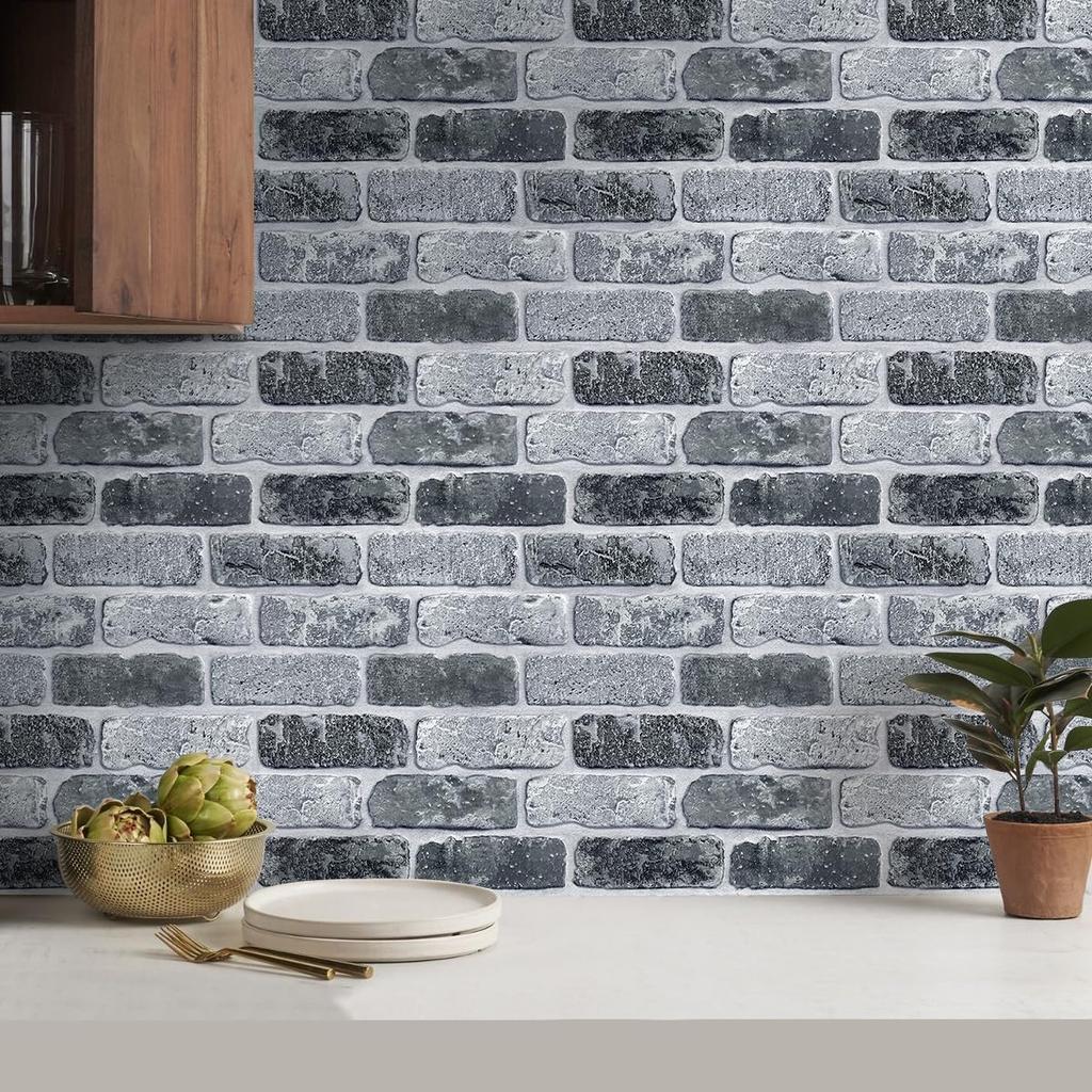 COMSTICKC 3D Brick Wallpaper, Heat Resistant, Waterproof, [10 Pieces] 30 x 30cm Nordic Style Ultra-Thin PVC Adhesive 3D Brick Wall Panels, 3D Wall Sti