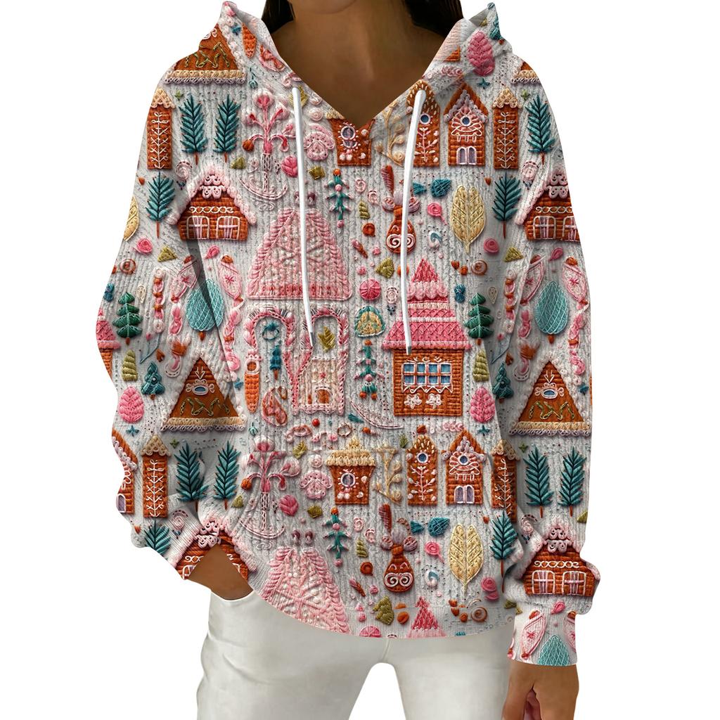 Women's Fashion Casual Christmas Print Pullover Long-Sleeve Hooded Sweatshirt