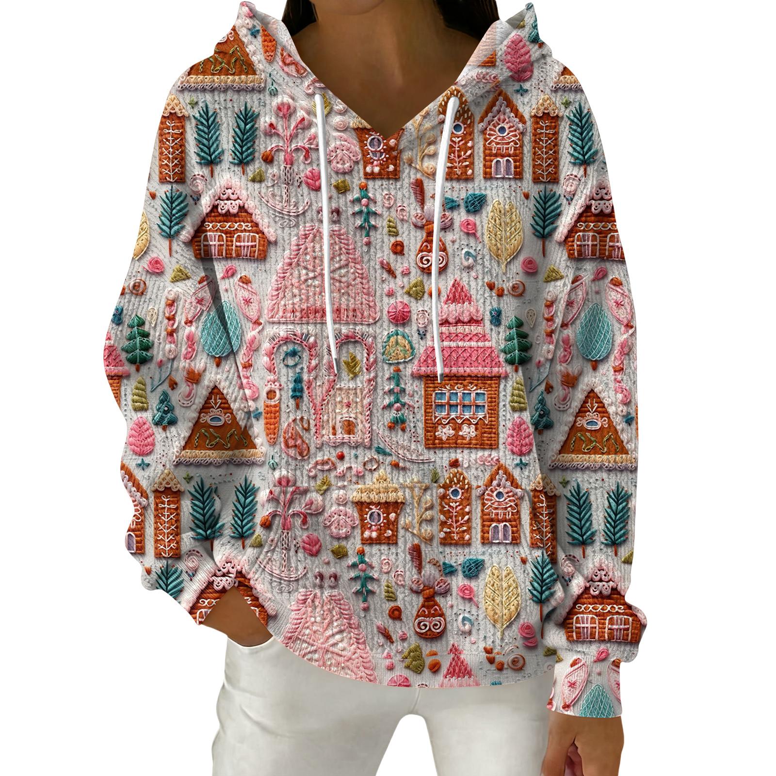 

Женский модный повседневный пуловер с рождественским принтом, толстовка с капюшоном и длинными рукавами XL арбуз красный