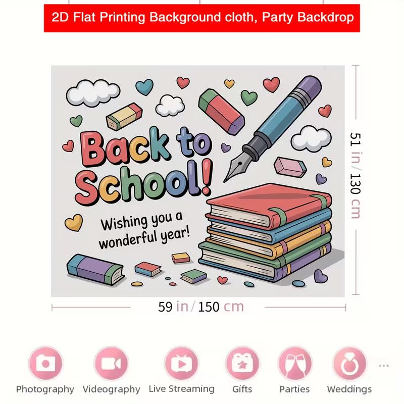 2D Classroom Welcome Background, Colorful School Supplies & Books Backdro