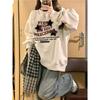 Women's Heavyweight Crewneck Sweatshirt, Petite Fit, Retro Style, Hoodless, White/Gray, Suitable for Spring, Autumn, and Winter.