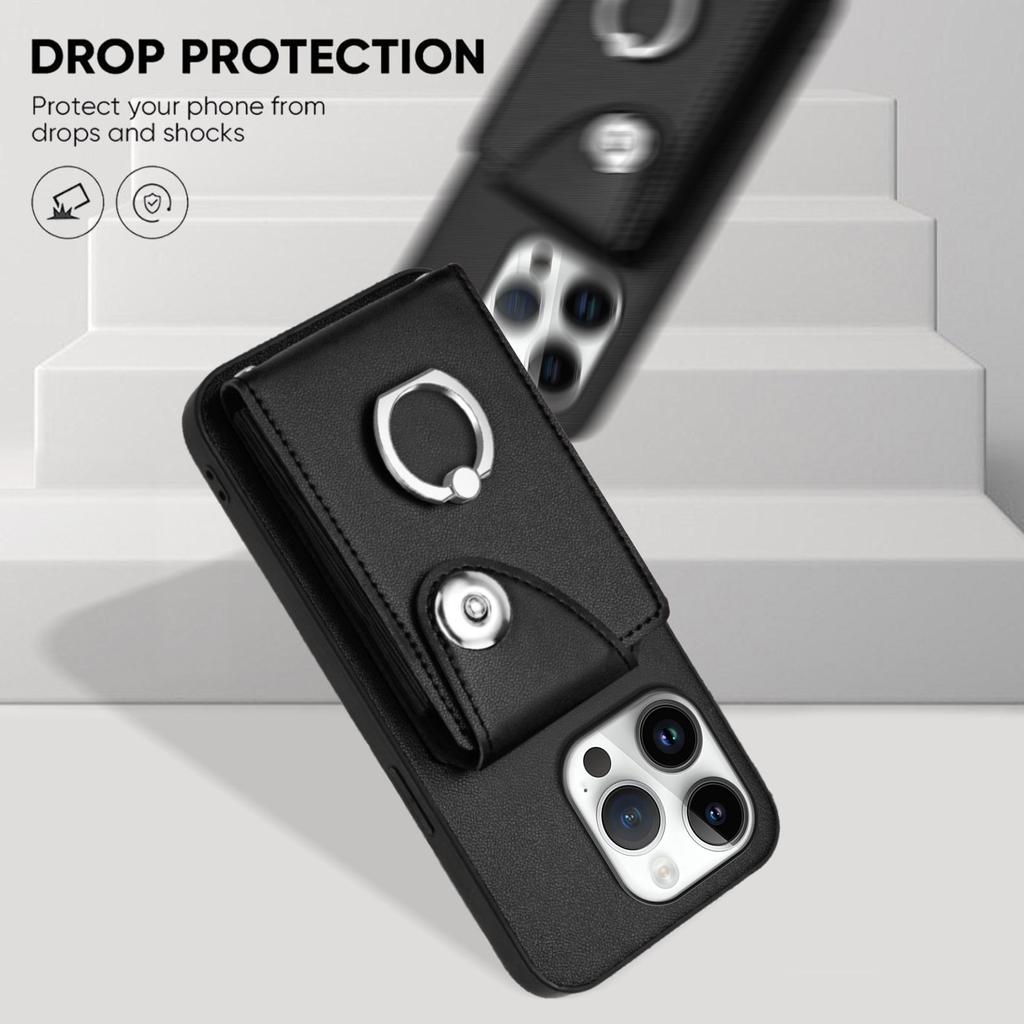 For iPhone 16 Pro Max Case YB Leather Coating Series-7 Card Holder Leather TPU Phone Cover with Kickstand