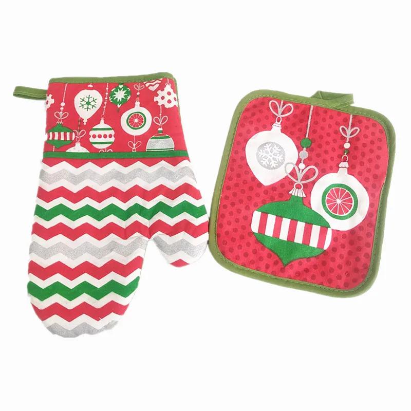 

2Pcs Cotton Insulated Glove + Table Mat Placemat Kitchen Baking Tool Christmas Party Gift Xmas Decoration 17x20cm