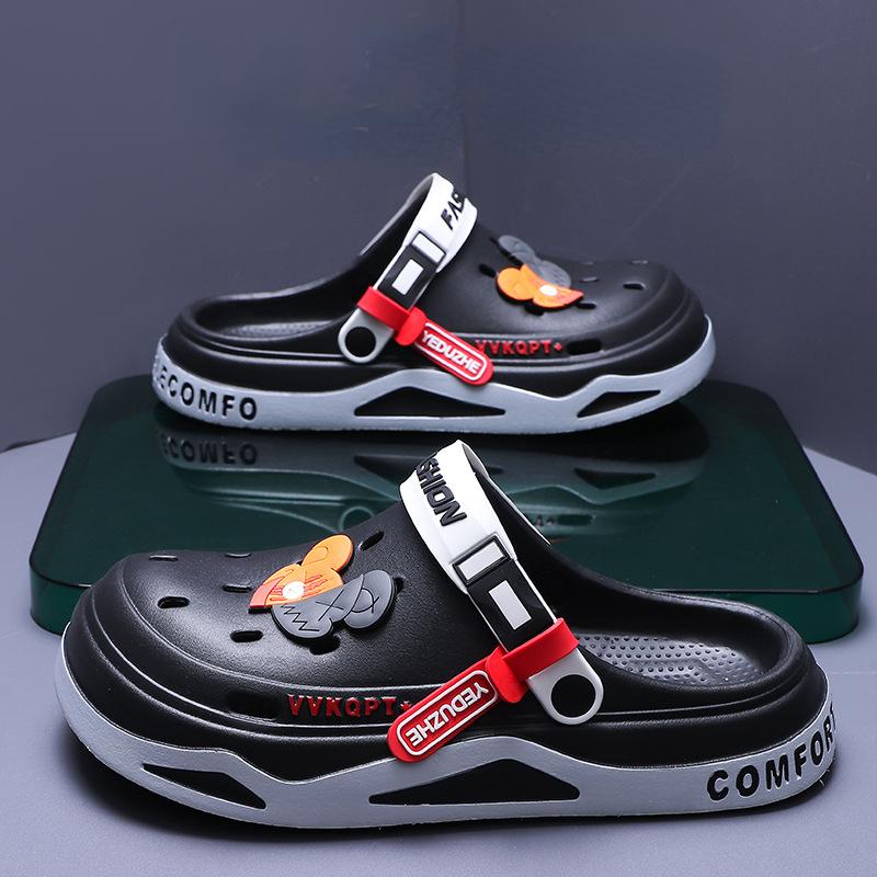 Summertime Hole Shoes Men Wear Daily Stylish Anti-Skid Portable Athletic Sandal Shoes Beach Step On Toe Breathable Slide Shoes For Men Outside