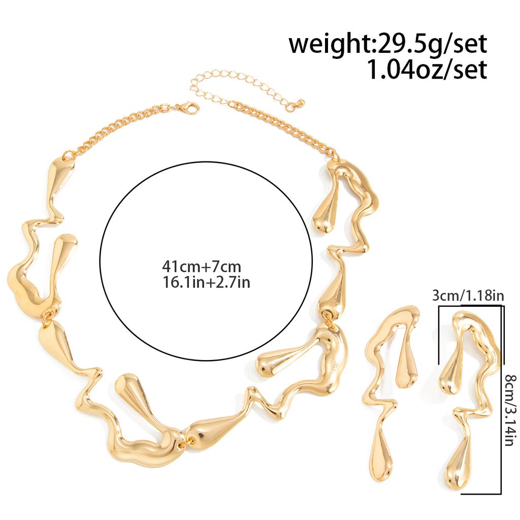 Ingemark Minimalism Irregular Water Drop Chokers Necklace Earrings for Women Punk Gold Color Metal Jewelry Set New Accessories