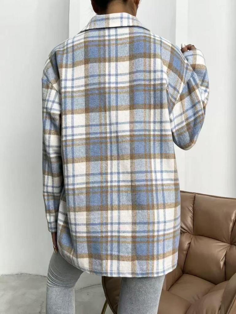 2025 European & American Women's New Flannel Plaid Casual Loose Shirt Jacket