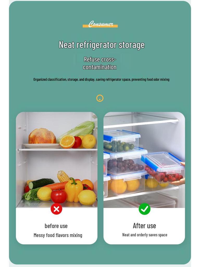 Rectangular Transparent Food-Grade Plastic Storage Box with Lid for Microwave and Refrigerator
