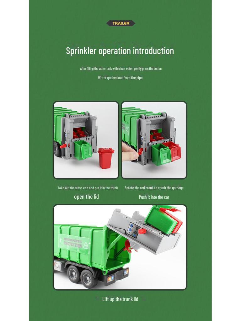 Inertial Garbage Truck Toy with Inflatable Lift and Sorting Bins - Kids' Sanitation and Sweeping Simulation