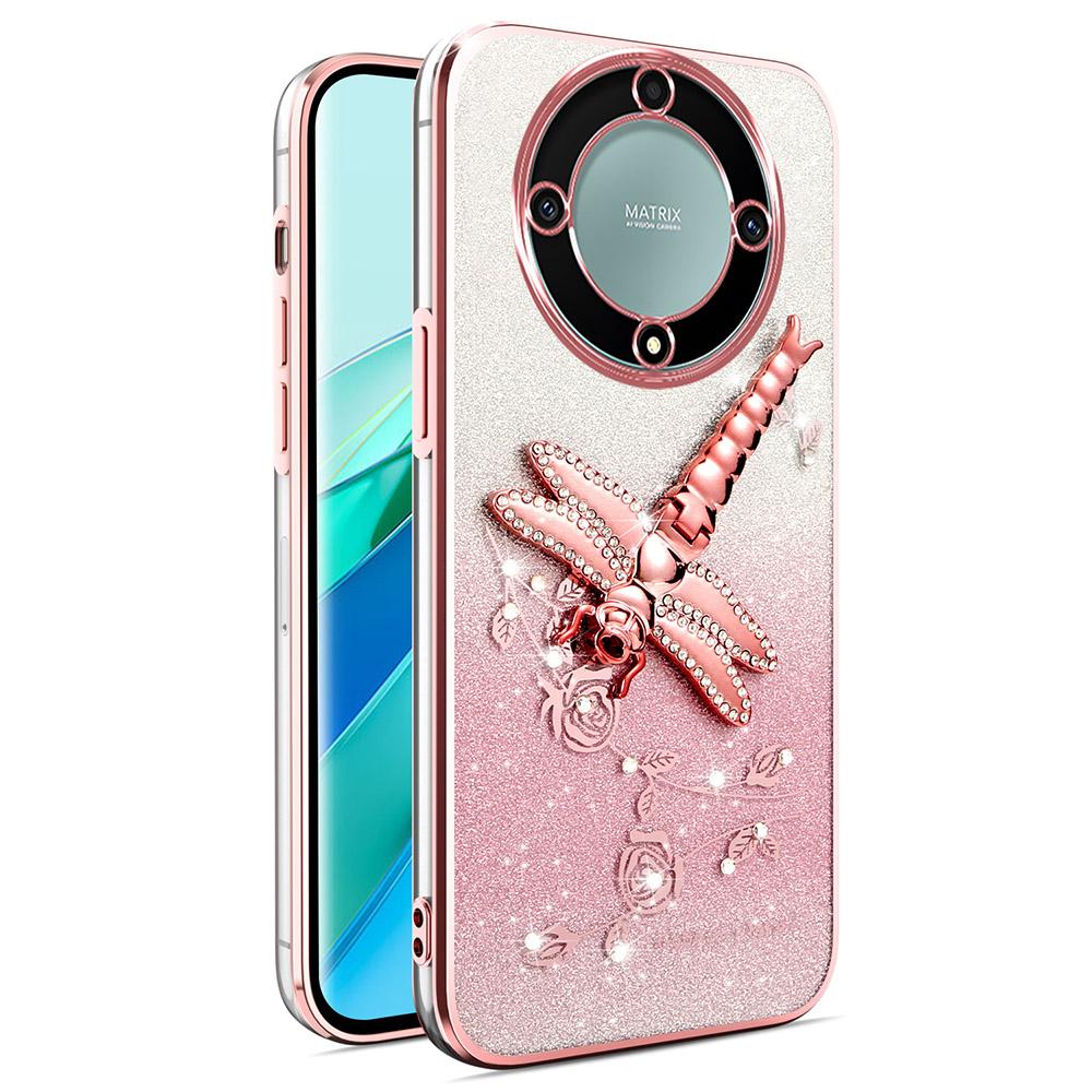 

KADEM Case For Honor X40 5G/X9a 5G/Magic5 Lite 5G Dragonfly Kickstand TPU Flowers Glitter Phone Cover A