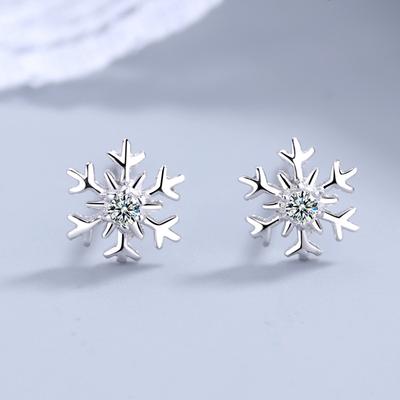S925 Sterling Silver Snowflake Diamond Stud Earrings Simple Temperamental All-Match Christmas
