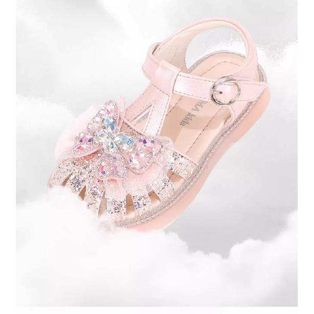 Dívčí sandály Dětské princeznovské boty Nové letní Boty s měkkou podrážkou s křišťálovou mašlí na špičce Boty s osmi drápy
