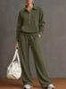 Conjunto de chándal de 2 piezas para mujer, sudadera con media cremallera y cuello, pantalones de pierna ancha, conjunto informal holgado para otoño e invierno