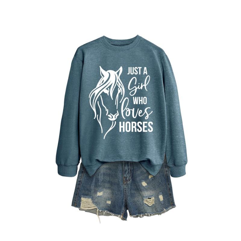 Womens Oversized Long Sleeve Hoodie Top With Horse Lover Graphic Print Cotton Blend Casual Sweatshirt Winter