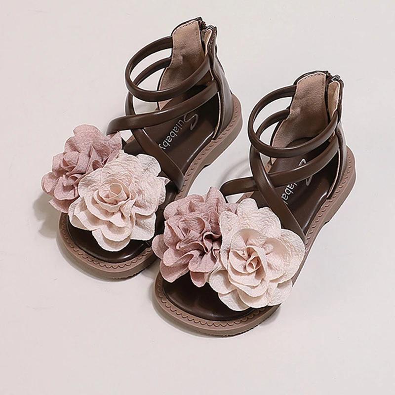 Girls  Sandals Summer New Children s Flower Princess Shoes Soft Sole Anti Slip Baby Girls  Roman Sandals 23 коричневый
