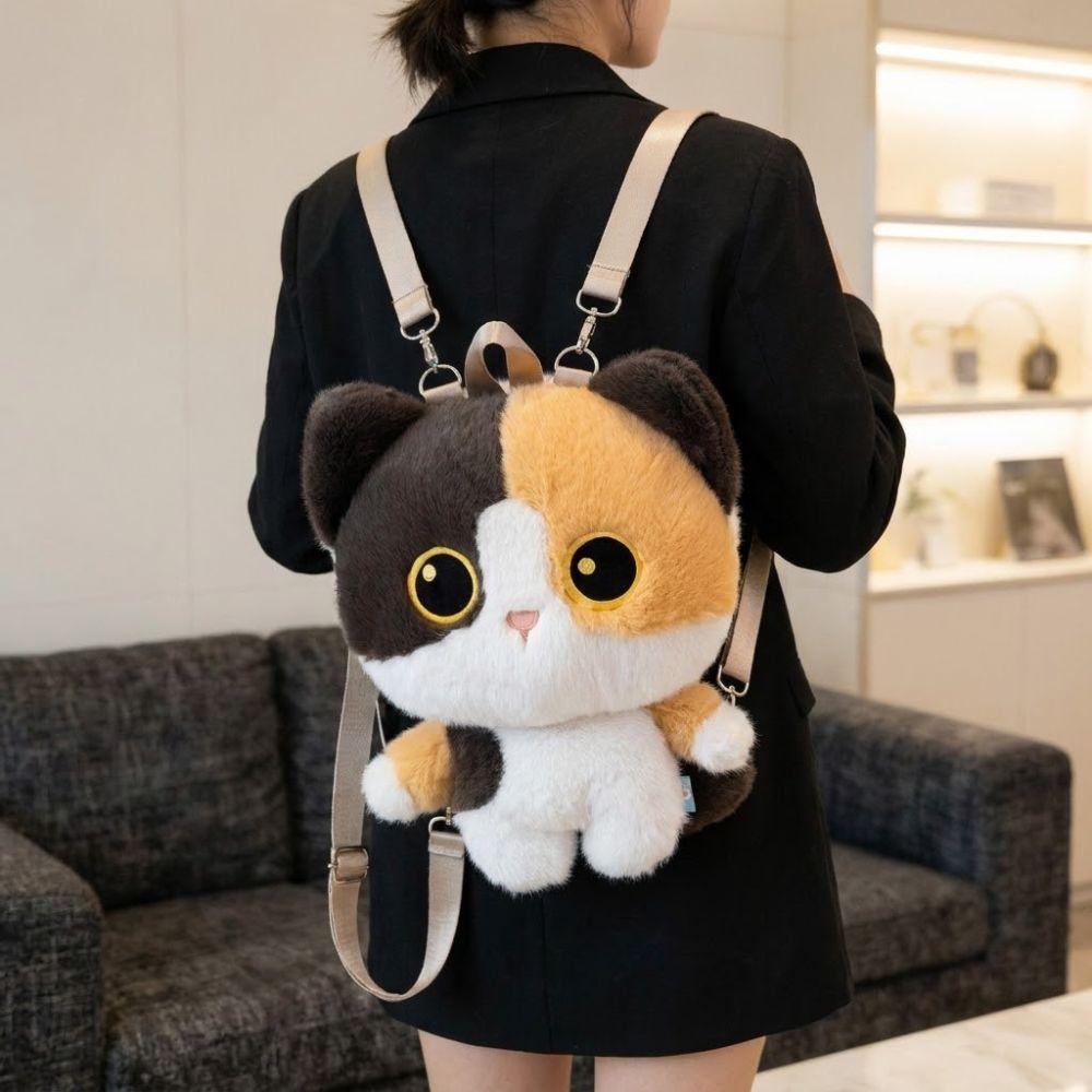 Weicher flauschiger süßer Katzenrucksack Große Kapazität Leicht Kätzchen Schultasche Stehende Katze Pendeltasche Erwachsene/Schüler/Kinder