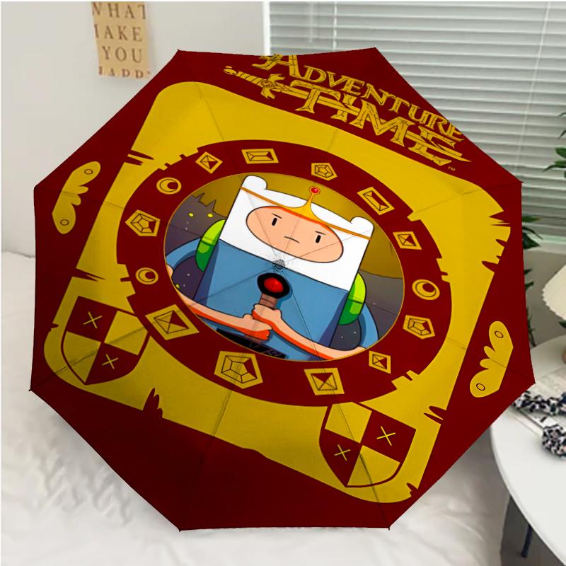 Adventure Time Print Automatic Umbrella, 8 Rib Iron Frame, Plastic Handle, Suitable for Outdoor Travel &Daily , Ideal Gift