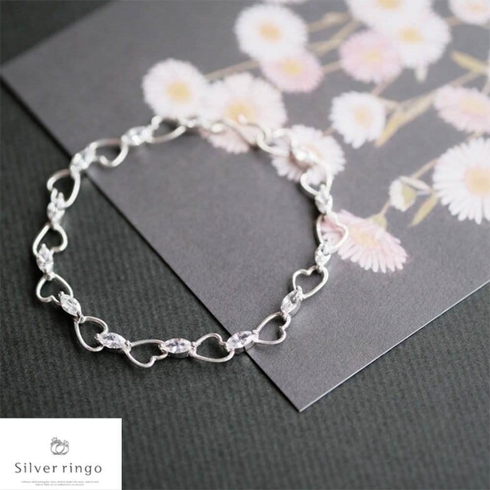 Silver 925 Heart-shaped Bracelet Heart Chain B