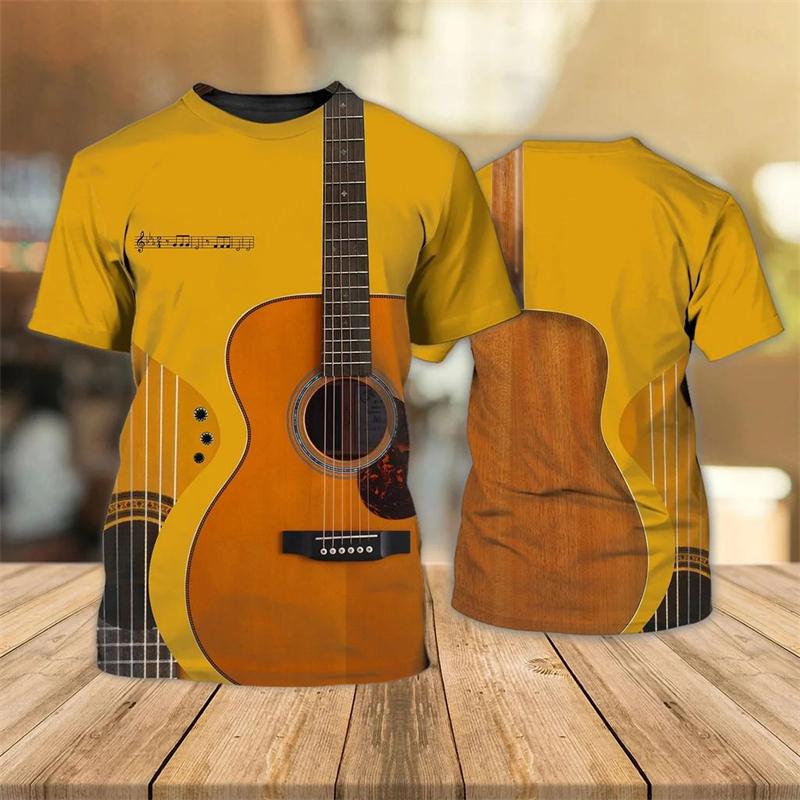 Vintage Guitar 3D Print Mens Funny Designer Clothes Summer Fashion T-shirt Kids Round Neck Short Sleeve Tees Tops