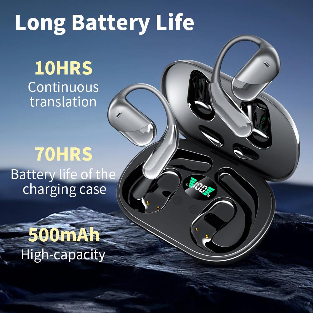 Wireless Bluetooth AI Real-time Language Translation Earphones 144 Languages Ear Hanging Headphone Translator for Travel Busine