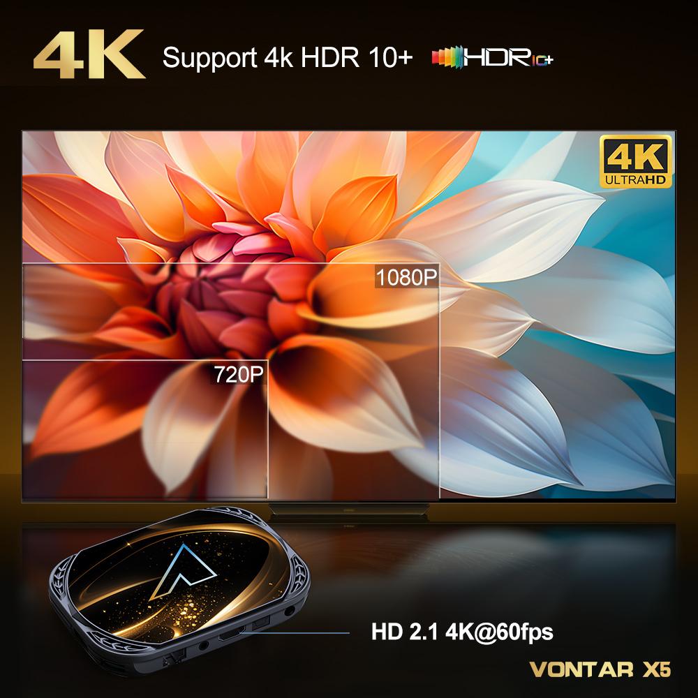 VONTAR X5 Android 14 TV Box Amlogic S905X5M 1000M Wifi6 4K 60fps AV1 Google Player Youtube Media Player