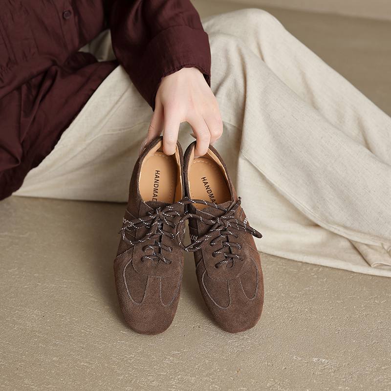 Krazing Pot Nubuck Round Toe Increased Lace Up Spring Autumn Shoes Big Size 41 Lace Up Women Leisure Shoes