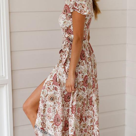 Dress Sexy V-neck Women Floral Print Summer Dress for Holiday