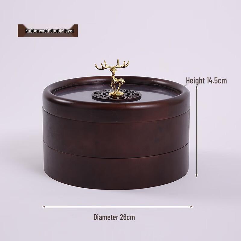 Rubberwood Double-Layer Candy Box with Fawn Handle