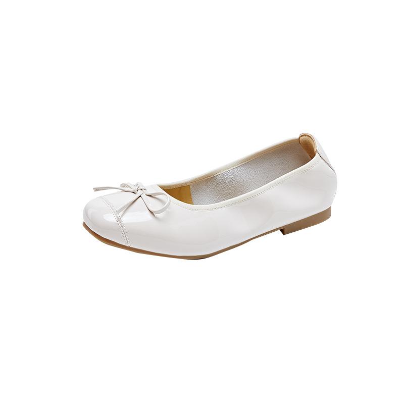 Autumn patent leather small single shoes women, bow lace-up small leather shoes one pedal large size Doudou shoes