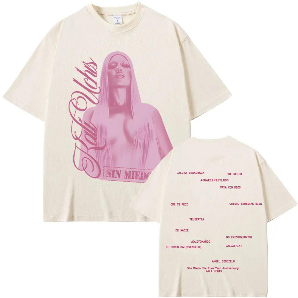 Sin Miedo Anniversary Pink Tee Kali Uchis Short Sleeve Casual Cotton Teeshirt Graphic Printing Fashion Oneck Tshirt Harajuku