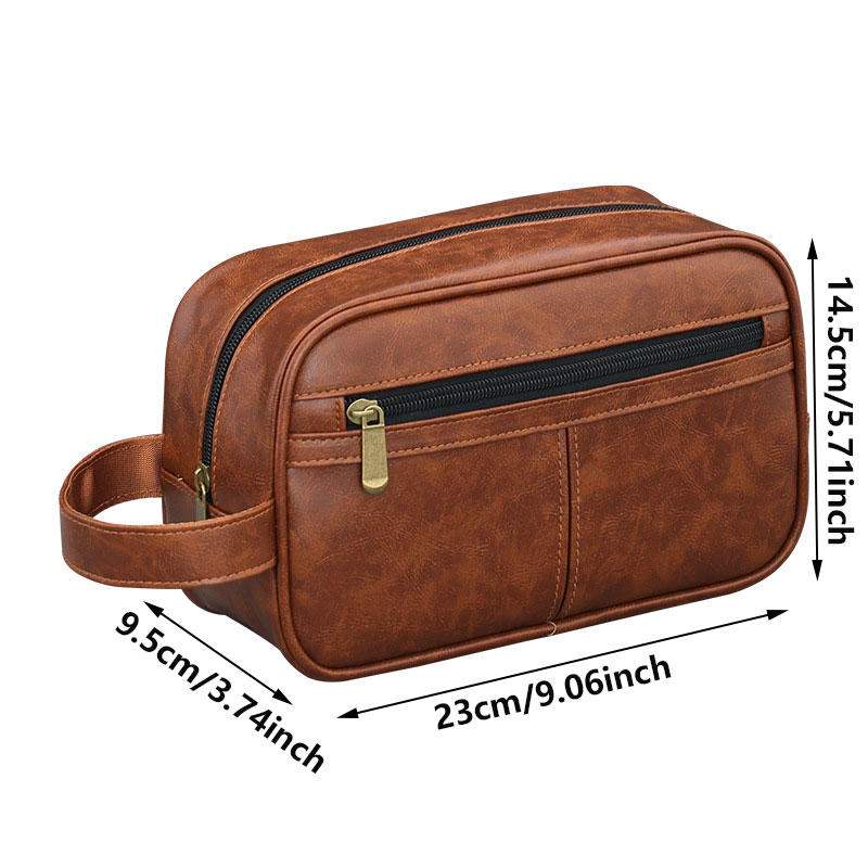Business Travel Portable Men's Toiletry Bag Fashion Retro Leather Thickened Cosmetic Bag Handbag