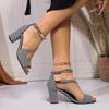 2024 Plus Size Female Shoes Peep Toe Women's Sandals Fashion Dress Sandals Women Ankle Buckle Strap Chunky Heels Shoes Women
