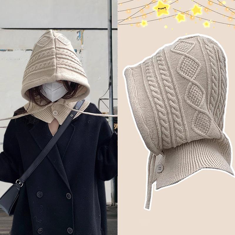 Căciulă Balaclava Stil Coreean de Iarnă pentru Femei Nouă la Modă și Versatilă Protecție Gât Protecție Împotriva Frigului Căciulă Tricotată Îngroșată și Călduroasă